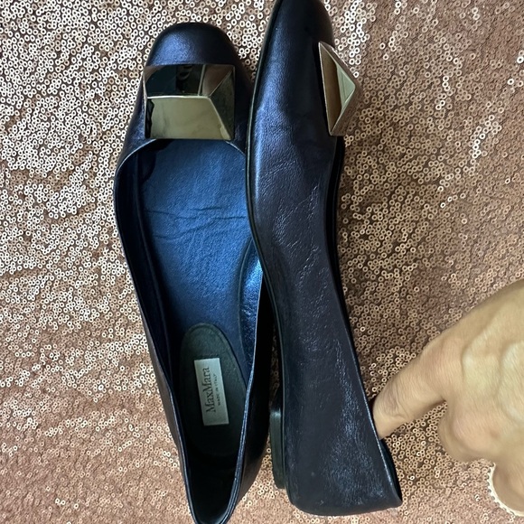 Max Mara Flats Womens 6.5  Blue Leather Patent Leather Bow Ballet Slip On. Italy - Picture 4 of 12